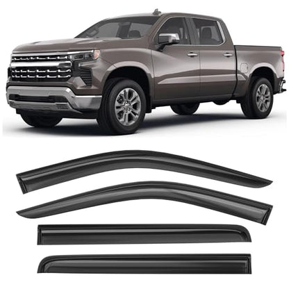 Shatterproof Taped-On Window Deflectors for 2019-2025 Chevrolet (Chevy) Silverado GMC Sierra 1500 2500HD 3500HD Crew Cab, Rain Guards, Window Visors for Cars, Vent Deflector, 4pcs - size: For Silverado 1500 19-25 Crew Cab