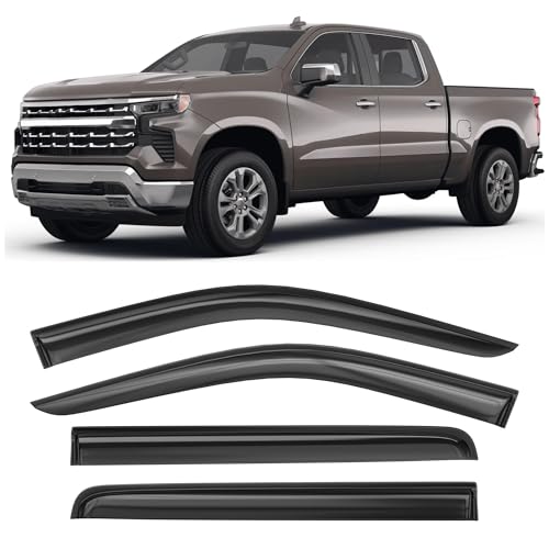 Shatterproof Taped-On Window Deflectors for 2019-2025 Chevrolet (Chevy) Silverado GMC Sierra 1500 2500HD 3500HD Crew Cab, Rain Guards, Window Visors for Cars, Vent Deflector, 4pcs - size: For Silverado 1500 19-25 Crew Cab