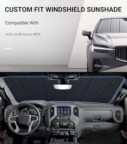 Pigenius Windshield Sunshade for Acura MDX 2022-2026, Premium Grey Leather Finish - color: SafeGuard, size: 2022-2025 MDX