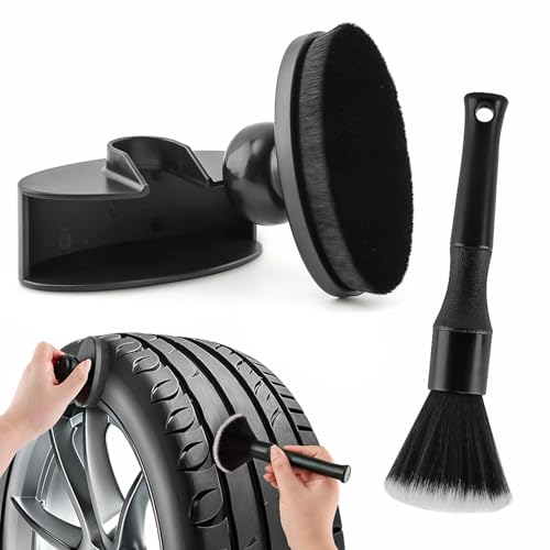 Car Tire Shine Applicator with 1 Car Interior Detailing Brush, Automotive Tire Dressing Applicator Brush with Storage Stand for Tires Detailing & Cars Wash Kit