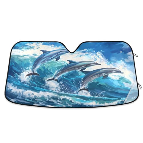 Windshield Sun Shade Beautiful Dolphins Jumped Front Window Block UV Shades Visor Reflective Retractable for Car SUV Trucks - color: F023