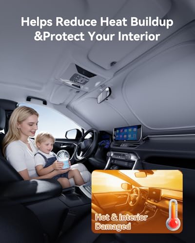 helloleiboo Graphene Dual-Layer Car Windshield Sun Shade Car Sun Shade for Windshield with Heat Absorption Coating Foldable Design with UV Protection to Keep Your Car Interior Cooler Silver - size: 61*31 Inches