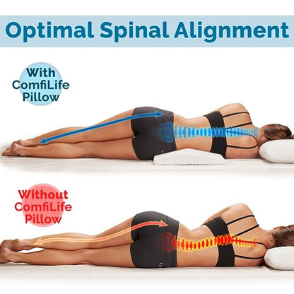ComfiLife Lumbar Support Pillow for Sleeping Memory Foam Pillow for Back Pain Relief - Side, Back and Stomach Sleepers- Triangle Wedge Pillow - Bed Rest Pillow - Medium-Soft (White, Standard)