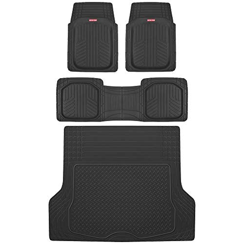 Motor Trend FlexTough™ Deep Dish Plus Rubber Car Floor Mats with Trunk Mat Cargo Liner, Front & Rear Combo Set fits Most Car SUV Van Coupe Sedan, Heavy Duty All Weather Trim to Fit - color: Black, size: X-Large