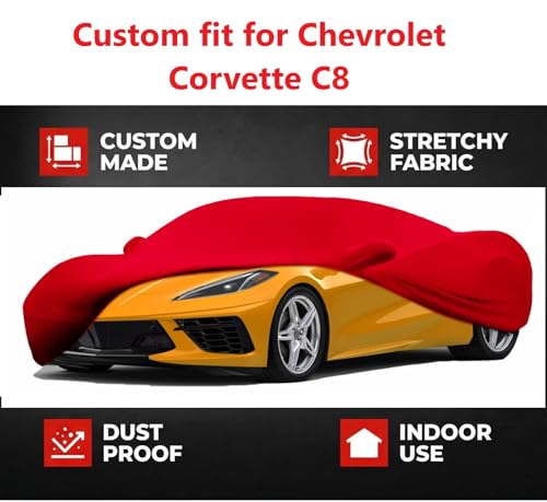 Fit Full Car Cover Dust-Proof Protection Compatible with Chevrolet Corvette C8 2020–2025, Indoor Breathable Car Cover for Dust-Proof, Underground Garage, Car Show(Red)
