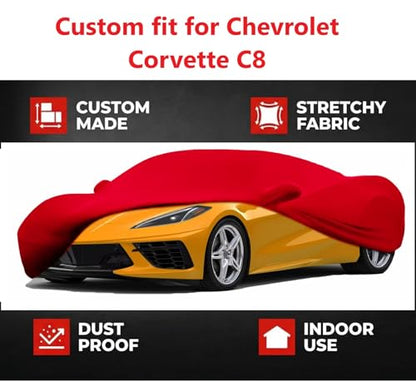 Fit Full Car Cover Dust-Proof Protection Compatible with Chevrolet Corvette C8 2020–2025, Indoor Breathable Car Cover for Dust-Proof, Underground Garage, Car Show(Red)