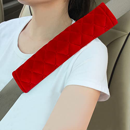 Amooca Soft Seat Belt Cover Pad, 2-Pack Soft Car Safety Seatbelt Strap Shoulder Pad for Adults and Children, Suitable for Car Seat Belt, Backpack, Shoulder Bag, Laptop Computer Bag (Red) - color: E: Red