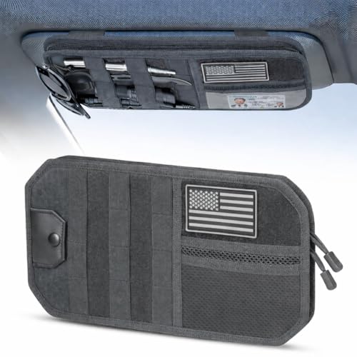 LEPHYON Molle Visor Organizer for Car, 1000D Polyester Heavy Duty Car Visor Organizer with Sunglasses Holder, Pockets, Adjustable Straps, Perfect Truck Accessories, Pickup Patrol Gear Storage (Grey) - color: Grey