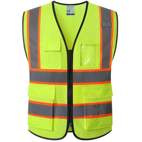Reflective Mesh Safety Vest for Men Women with 5 Pockets and Zipper Front High Visibility Mesh Vest Hi Vis Construction Work Vest,Meets ANSI/ISEA Standards(EK175-Yellow-S) - color: Yellow-ek175, size: Small