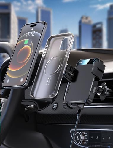Wireless Car Charger, MOKPR Auto-Clamping Car Mount 15W/10W/7.5W Fast Charging CD Slot Air Vent Car Phone Mount Fit for iPhone 16 15/14/13/13 Pro/12 Pro Max/12 pro/12/11 Series, Samsung Galaxy Series - color: Dark Gray
