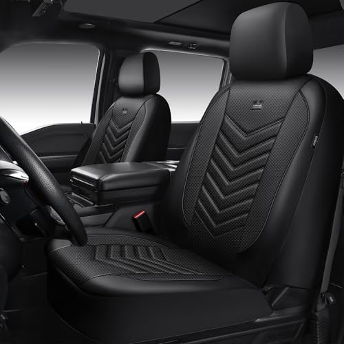 CAR PASS 3D Foam Mesh Leather Car Seat Covers Front Seats, Breathable Two Front Seat Cover for Cars, Comfortable Universal Fit for SUV Truck Sedan Automotive Anti-Slip Airbag Compatible, All Black - color: Solid Black, size: Two Front