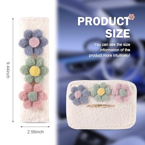 2 PCS Car Seat Belt Cover Pads & Tissue Box Set, Cute Flower Safety Seatbelt Covers Cushion, 9.4" x 2.5" Soft Plush Shoulder Strap Protector, Universal Seat Belt Cover for Adults and Kids - size: 2 Pcs Car Seat Belt Cover Pads & Tissue Box Set