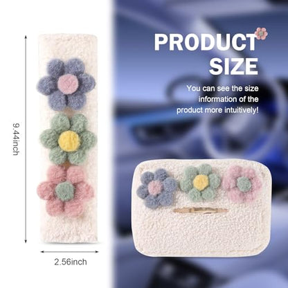 2 PCS Car Seat Belt Cover Pads & Tissue Box Set, Cute Flower Safety Seatbelt Covers Cushion, 9.4" x 2.5" Soft Plush Shoulder Strap Protector, Universal Seat Belt Cover for Adults and Kids - size: 2 Pcs Car Seat Belt Cover Pads & Tissue Box Set