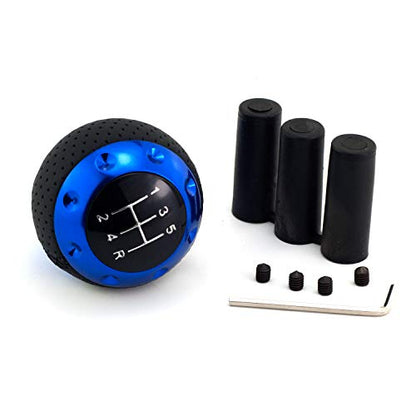 5 Speed Gear Shifter Knob, Leather Covered Aluminum Manual Car Stick Shift Handle Fit Most MT Transmissions, Blue - color: Blue