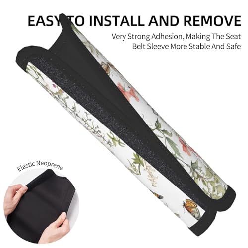 Seat Belt Cover Pad Wildflowers Flower Leaves Butterfly Soft Safety Car Automotive Seat Belt Pads Cushion Shoulder Strap Covers for Cars or Bags, 2 Pcs - color: Wildflowers Flower Leaves Butterfly