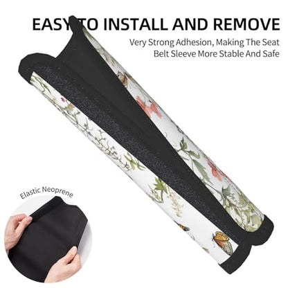 Seat Belt Cover Pad Wildflowers Flower Leaves Butterfly Soft Safety Car Automotive Seat Belt Pads Cushion Shoulder Strap Covers for Cars or Bags, 2 Pcs - color: Wildflowers Flower Leaves Butterfly