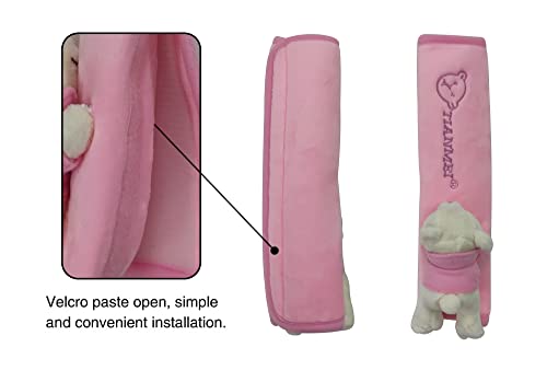 Tianmei 2Pcs Bear Doll Styling Faux Suede Car Seat Belt Strap Cover Shoulder Strap Pad (Pink Color) - color: Bear Pink - 2PCS