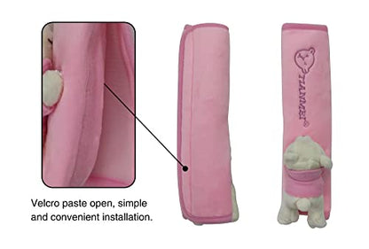 Tianmei 2Pcs Bear Doll Styling Faux Suede Car Seat Belt Strap Cover Shoulder Strap Pad (Pink Color) - color: Bear Pink - 2PCS