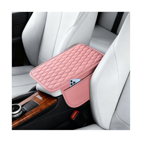 Car Centre Console Cover, Leather Vehicle Armrest Cushion with 2 Storage Pockets, Waterproof Automotive Interior Arm Rest Cover Pad Accessories, Universal for SUV Sedan Truck (Pink) - color: Pink