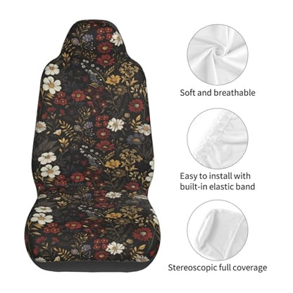Floral Car Seat Cover Retro Daisy Seat Cushion Auto Bucket Seat Cover Set 2 Pack Hippie Boho Flower Car Front Seat Cushion Elastic Seats Cushion Automotive Seats Covers Accessory, Brown - color: Brown Floral