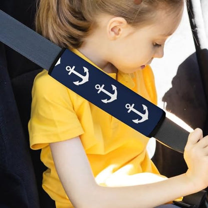 Comfortable Cushion Pad Car Shoulder Strap Harness Pad, Nautical Anchor Navy 2PCS Car Belt Covers - color: Color350