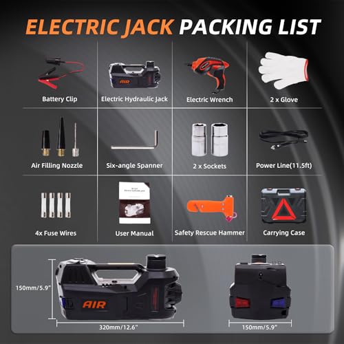 STANDTALL Electric Car Jack Kit 5 Ton 12V Hydraulic Jack Automatic Lift for Car with Impact Wrench and Tire Inflator Pump for SUV Sedan Truck Change Tires Garage Repair Road Emergency - color: Black Jack+Impact Wrench