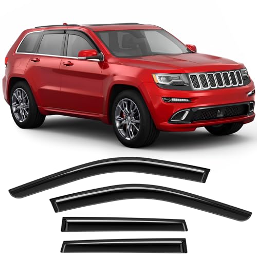 Rain Guards Fit for Jeep Grand Cherokee 2011-2022, Extra Durable Tape-on Side Window Deflectors, Wind Deflectors, Grand Cherokee Rain Guard Black 4 PCS - size: Fit for 2011-2022 Jeep Grand Cherokee Tape-on