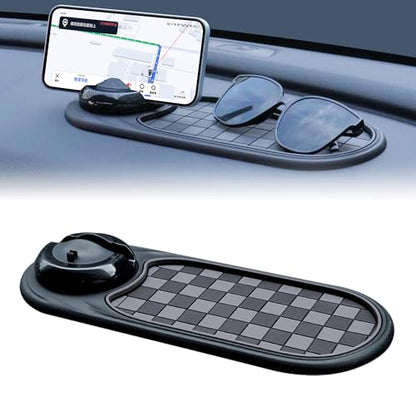 Universal Anti-Slip Car Dashboard Mat with 360° Rotating Phone Holder – Multi-Functional Organizer Pad for Phones, Sunglasses, Keys, and Daily Essentials (Gray Black) - color: Gray Black