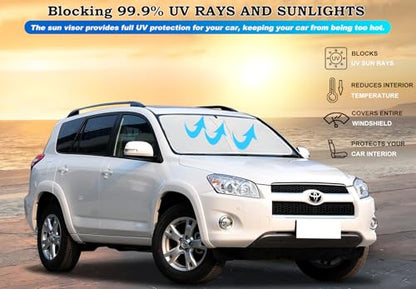 Windshield Sun Shade for Toyota RAV4 2006 2007 2008 2009 2010 2011 2012 Front Window Shade Sun Visor Protector Toyota RAV4 Accessories Foldable Sunshade Reflective Polyester Blocks UV Rays Keep Cool - size: for RAV4 2006-2012