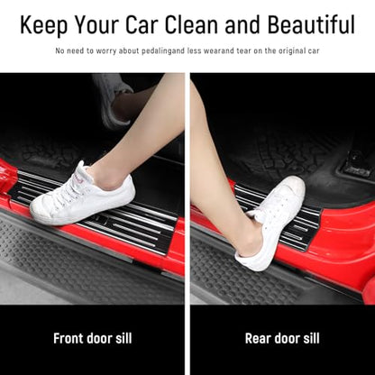 YOJOJOCO Door Sill Guards Compatible with Jeep Wrangler JL JLU 2018-2026 & Gladiator JT 2020-2026 Accessories Stainless Steel Material Black Brushed Texture Front and Rear Door Sill Protector - size: 4-Door (Black Brushed Texture)
