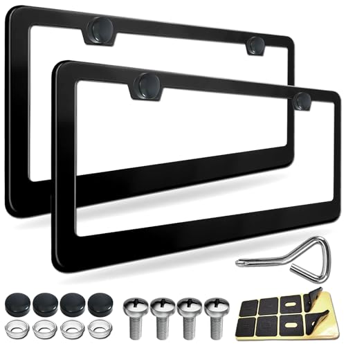 License Plate Frames - 2 Pack Matte Black Universal Aluminum Metal Car Tag Frame for Front and Rear Number Holder with Screws & Caps - style: Aluminum-Wide Frame-B