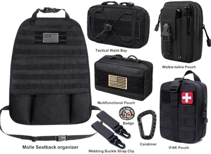 Molle Seat Back Organizer, Tactical Car Seat Cover Organizer Panel with Pouches, Molle Universal Vehicle Panel (Black) - style: Black