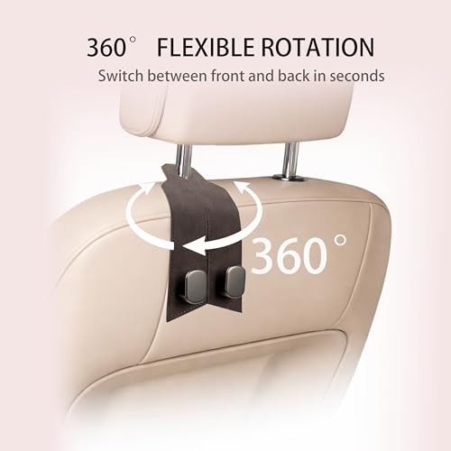 Premium Leather Car Headrest Hooks for Purses, 2 Pack Heavy Duty Car Seat Hooks, 360° Rotatable Back Seat Hanger Organizer, Metal Car Hooks for Bags, Groceries, Handbags (2, Brown) - color: Brown