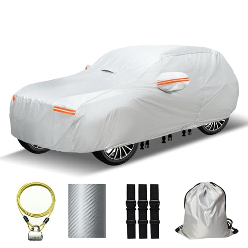 30 Layers Heavy Duty SUV Car Cover for Automobiles All Weather Waterproof, Outdoor Snowproof UV Protection Windproof, Door Zipper, Soft Cotton Universal Car Covers (Silver, Fit SUV 181"-190") - color: Silver Heavy Duty, size: Fit SUV 181"-190"