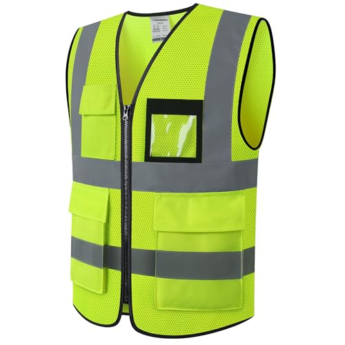 Hi Vis Reflective Safety Vest for Men Women Mesh Class 2 High Visibility Vest with Pockets,Meets ANSI/ISEA Standards(EK170-Mesh-Yellow-M) - color: Yellow-170, size: Medium