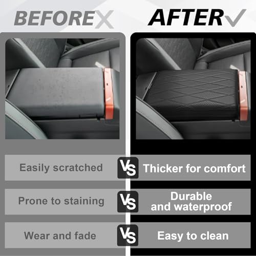 Muslogy Center Console Armrest Cover Compatible with 2026 Toyota RAV4 Accessories Comfort Armrest Pad Arm Rest Cushion Vegan Leather Protector Regular Thick(V2 Diamond Pattern) - size: 26 |RAV4| V2 Diamond Pattern, Regular
