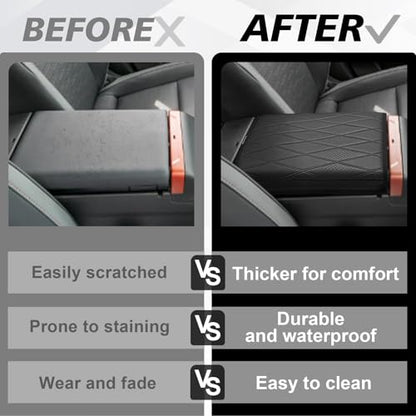 Muslogy Center Console Armrest Cover Compatible with 2026 Toyota RAV4 Accessories Comfort Armrest Pad Arm Rest Cushion Vegan Leather Protector Regular Thick(V2 Diamond Pattern) - size: 26 |RAV4| V2 Diamond Pattern, Regular