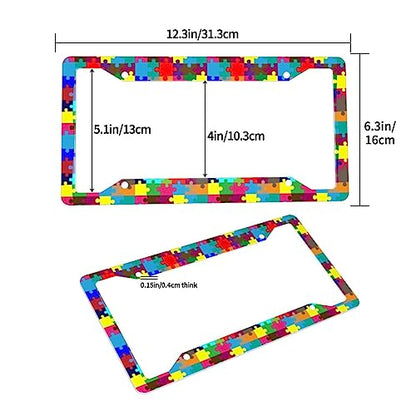 Colourful Autism Puzzle License Plate Frame 2 Pack License Plate Holder Universal Aluminum License Plate Cover Car Accessories for Men Women - color: Colourful Autism Puzzle
