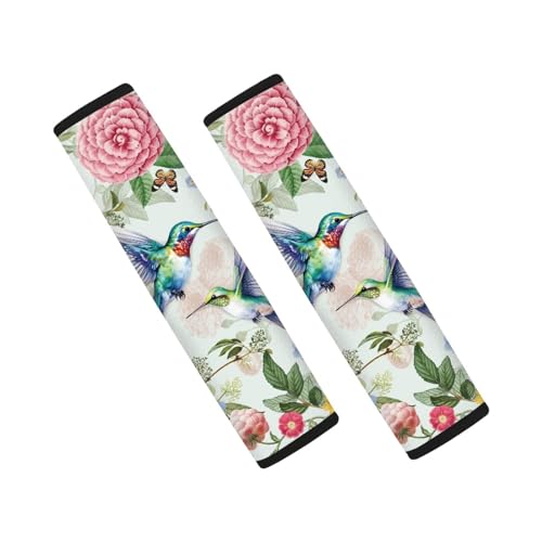 UNICEU Spring Flower Hummingbird Car Seat Belt Pads Cover, Neoprene Soft Car Seatbelt Shoulder Strap Covers Harness Pad for Car/Bag, 2 Packs - color: Floral Hummingbird