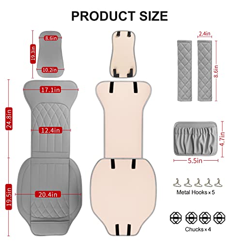 BEITK 2 Pack Leather Front Car Seat Covers, Universal Sideless Car Seat Protectors with Storage Pocket and Seat Belt Pads, Waterproof Automotive Seat Cover for Cars Trucks SUV(Grey) - color: front pair gray