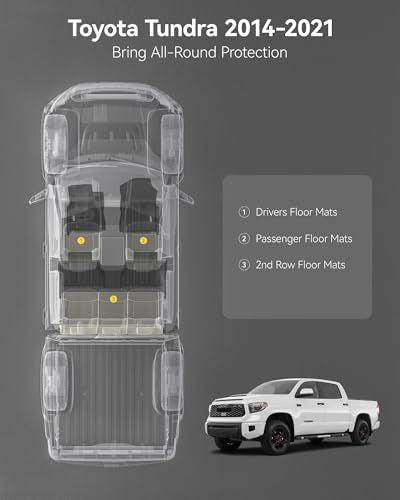 3W Floor Mats for Toyota Tundra 2014-2021 (Only for CrewMax Cab), TPE All Weather Custom Fit Floor Liner for Tundra Accessories SR5/TRD/Limited 1st and 2nd Row Full Set Car Mats Easy Clean, Black - style: 8. Tundra|14-21|Floor Mats