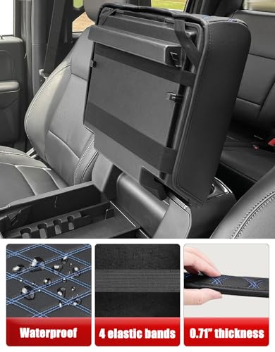 KBH Center Console Armrest Cover for 2021-2026 Ford F150, Middle Console Lid Protector, Arm Rest Box Cushion, Anti-Scratch, Black-Blue Stitch (Fits Bucket Seat Console Only) - size: Bucket Seat, 21-26 F150, Blue Stitch