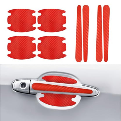 8PCS Carbon Fiber Handle Protectors - Anti Scratch Car Stickers, Universal Paint Guard Cover, Door Handle Cup Protective Film - color: Red