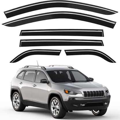 6pcs Out-Channel Window Rain Guards Fit for Jeep Cherokee 2014-2023, Extra Durable Window Visors Vent Visors Vent Shades Wind Deflector Dark Smoke Car Tape-on 6-pcs with Thicker - size: Fit for 2014-2023 Jeep Cherokee