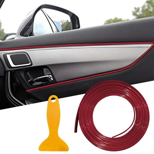 Car Interior Moulding Trim Strips with Installing Tool, 16.4ft Electroplating Filler Insert Decoration Styling Strips for Car Door Dashboard, Flexible DIY Automotive Accessories for Women Men - color: red