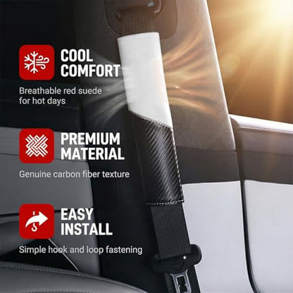 2PCS Car Seat Belt Cover, Soft Carbon Fiber Suede Breathable Vehicle Seat Strap Shoulder Cushion, Comfortable Automotive Interior Seatbelt Mat Pad, Universal for SUV Van RV (Black/White) - color: Black/White