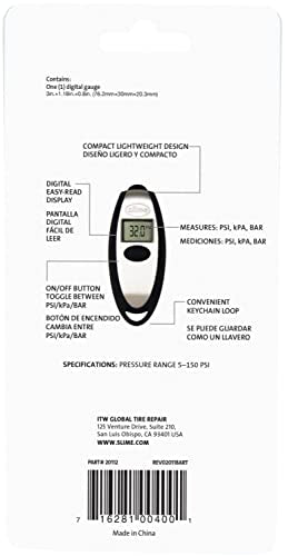 Slime 20112 Tire Gauge, Mini Digital, 5-150 psi, Compact and Accurate - size: Mini, style: Digital