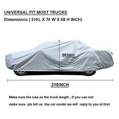 GUNHYI Pickup Truck Cover Waterproof All Weather, 6 Layer Full Size Cover Universal Fit Chevy S10/C10, Ford F100, RAM 1500, Silverado 1500, Tacoma Regular Cab Single Cab (Truck, up to 210 inch) - color: Silver, size: Truck M-length Up to 210 Inch