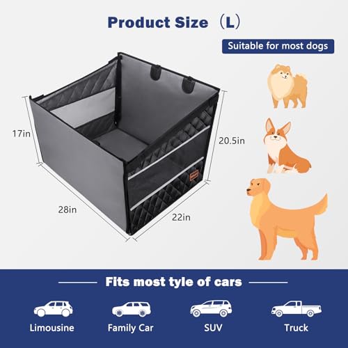 MIXJOY Dog Car Seat for Large Medium Dogs, Back Seat Extender for Pets, Waterproof Pet Carseat for Medium Sized Dog, Hammock for Pet, with Storage Pocket for Cars/SUV/Truck(L-28 * 22 * 20.5in) - size: L