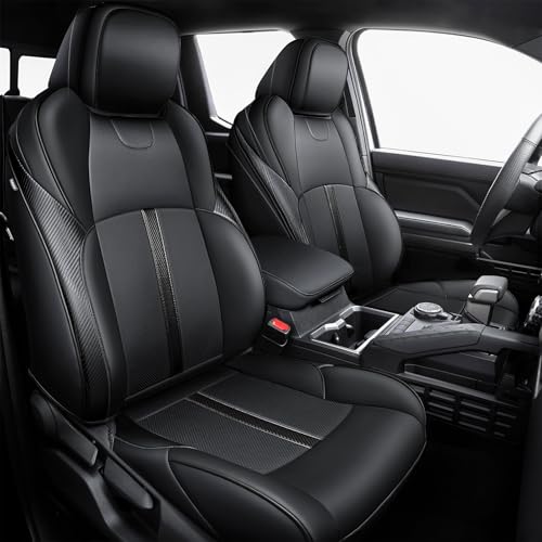 Leather Seat Covers Custom Fit for 2024-2026 Tacoma Gen 4th Double Cab - Fully Covered - Fit Like a Glove - Center Console Armrest Covers Included - for Tacoma Accessories - color: ( Black-Black ) & Full Set, size: For Tacoma Gen 4th (2024-2026) & Crew Ca